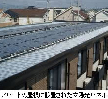 アパートの屋根に設置された太陽光パネル